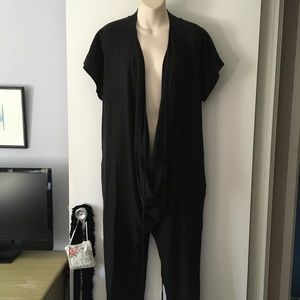 New MEG Black Tencel Deep V Jumpsuit S